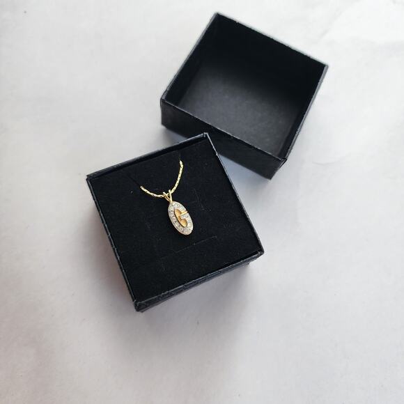 Authentic VTG Givenchy Signed Logo G Pendant Necklace Gold Crystal Rhinestone - Picture 9 of 10